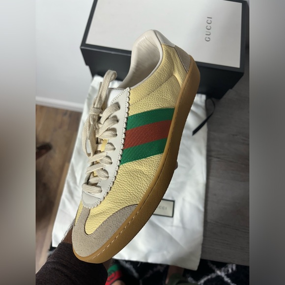 Gucci Men’s Web stripe Cream Green Sneakers size 9 - Picture 1 of 7